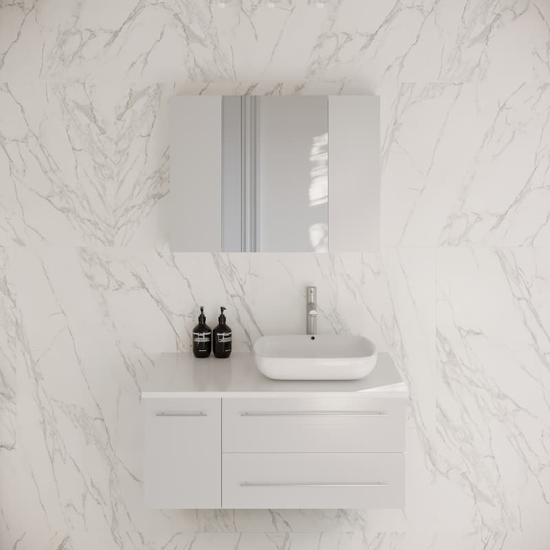 Fresca Lucera 36" Wall Mounted Single Basin Vanity Set with Cabinet, - White