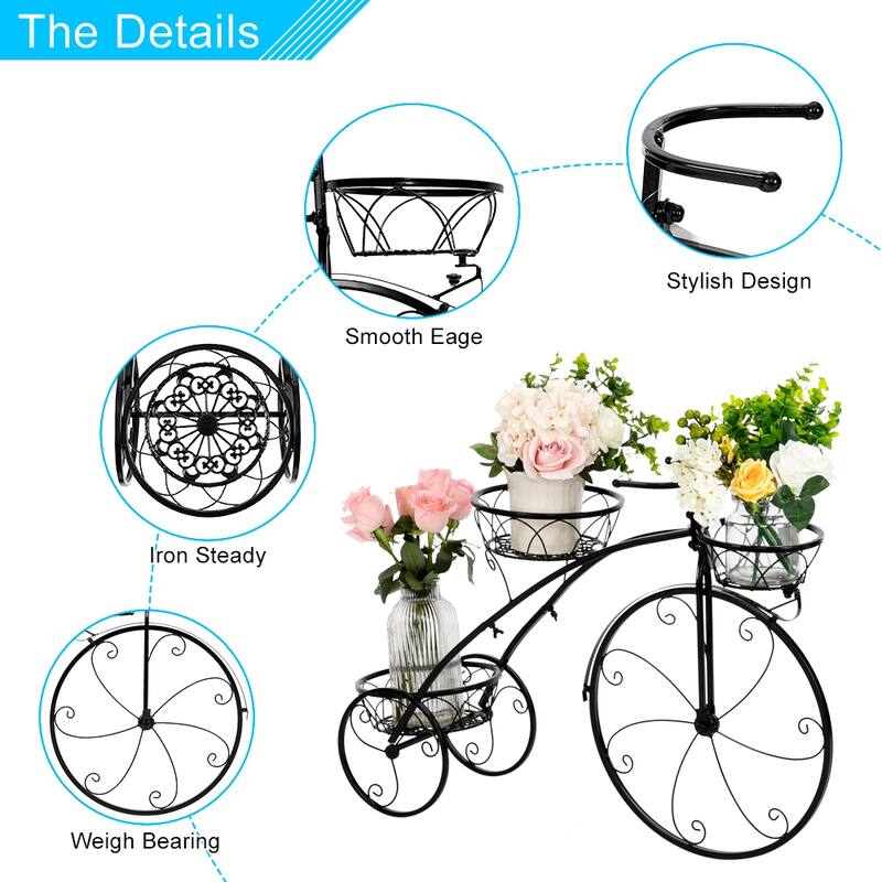Bicycle Plant Stand Flower Pot Cart Holder For Home Garden Patio