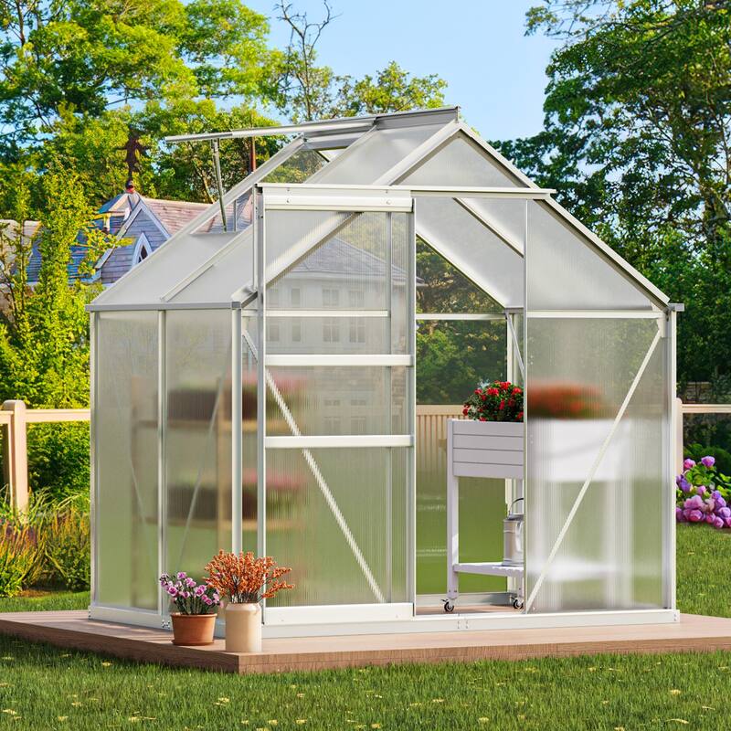 Moasis 6'W X 4/6/8/10/12/16'D Dual-wall PC Walk-in Hobby Greenhouse with Aluminum Frame - 6'W X 4'D