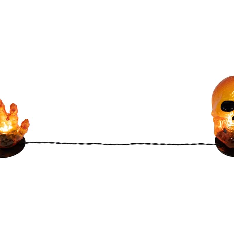 LED Lighted Skull and Hands Outdoor Halloween Decoration - 4' Black Wire - Orange
