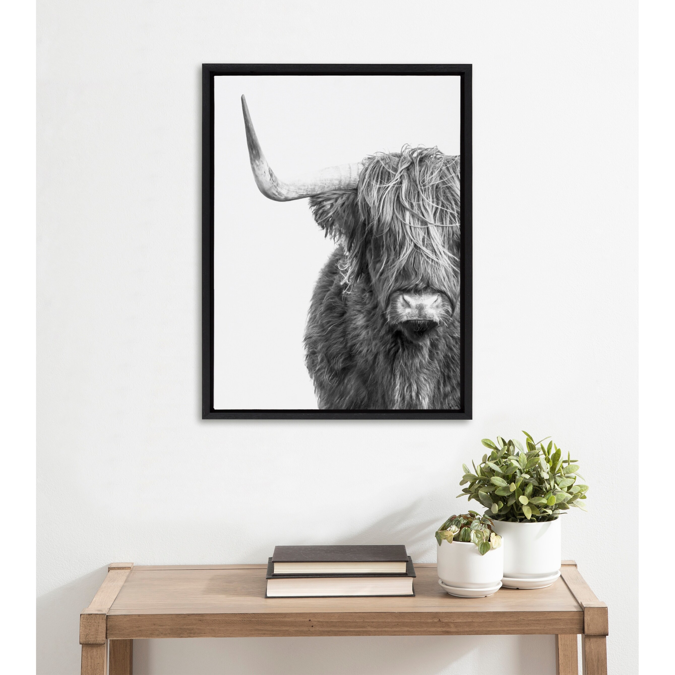 Kate and Laurel Sylvie B&W Highland Cow No. 1 Framed Canvas by Amy