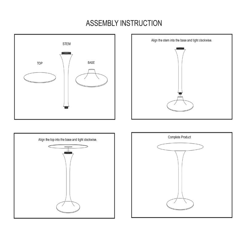 Mara Dining Table, 30 Inch Round White Genuine Marble Top, Black Metal Tulip Padestal Base - White, Black