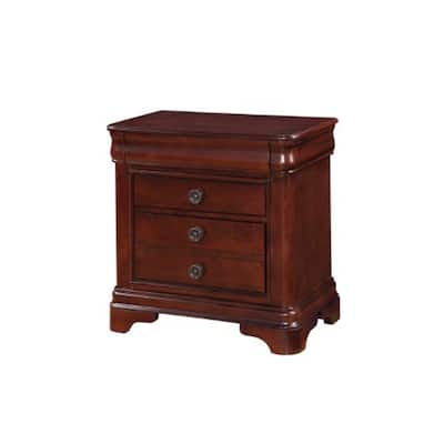 Cherry Finish 2-Drawer Nightstand with Hidden Felt-Lined Drawer and Curved Transitional Design