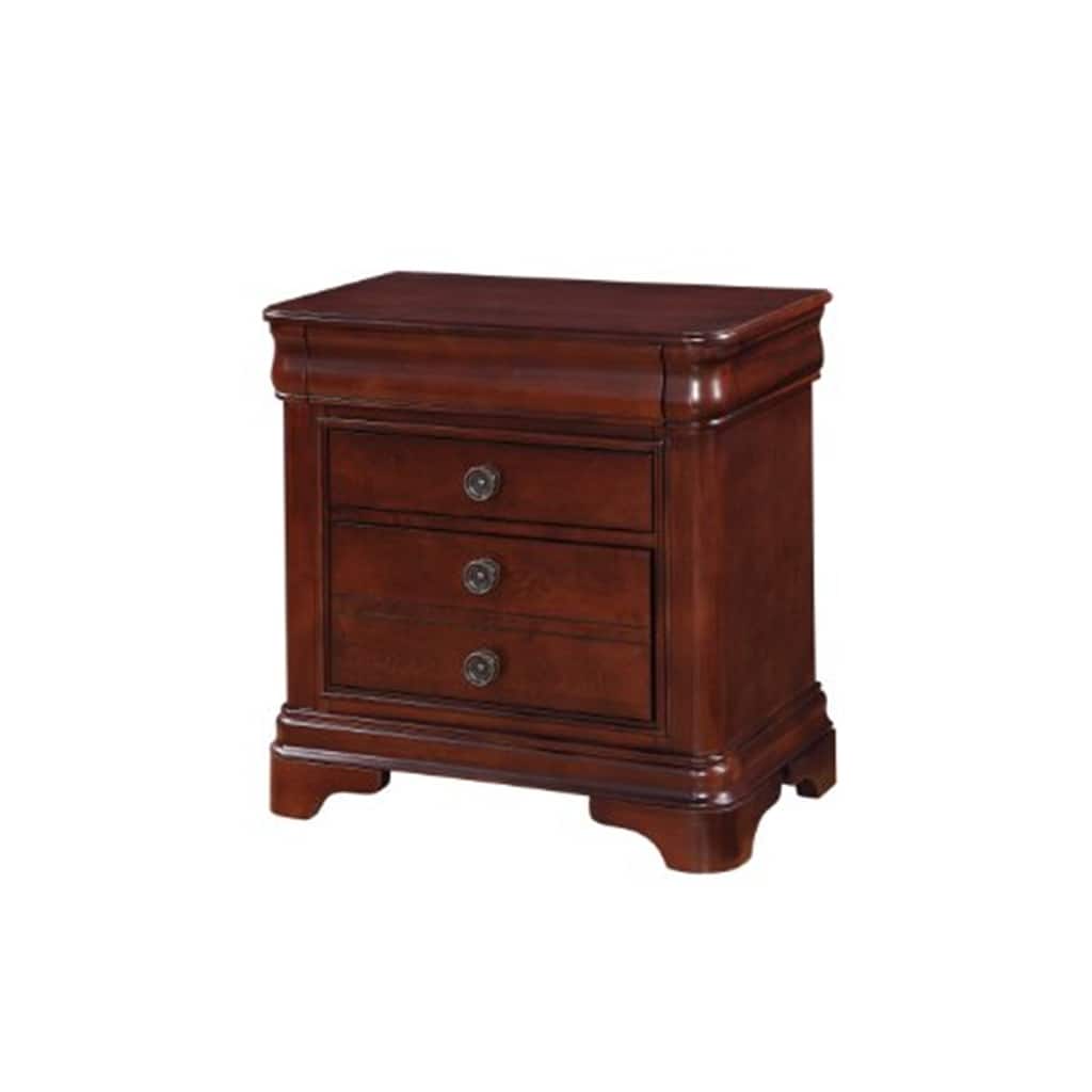 Cherry Finish 2-Drawer Nightstand with Hidden Felt-Lined Drawer and Curved Transitional Design