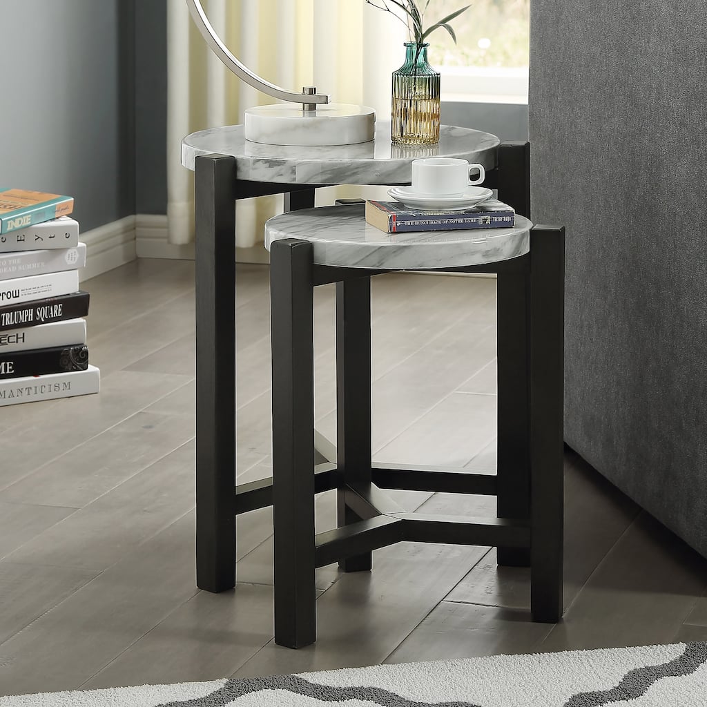 Bittar Transitional Brown Grey 20-inch Faux Marble Top Nesting Side Table by Furniture of America