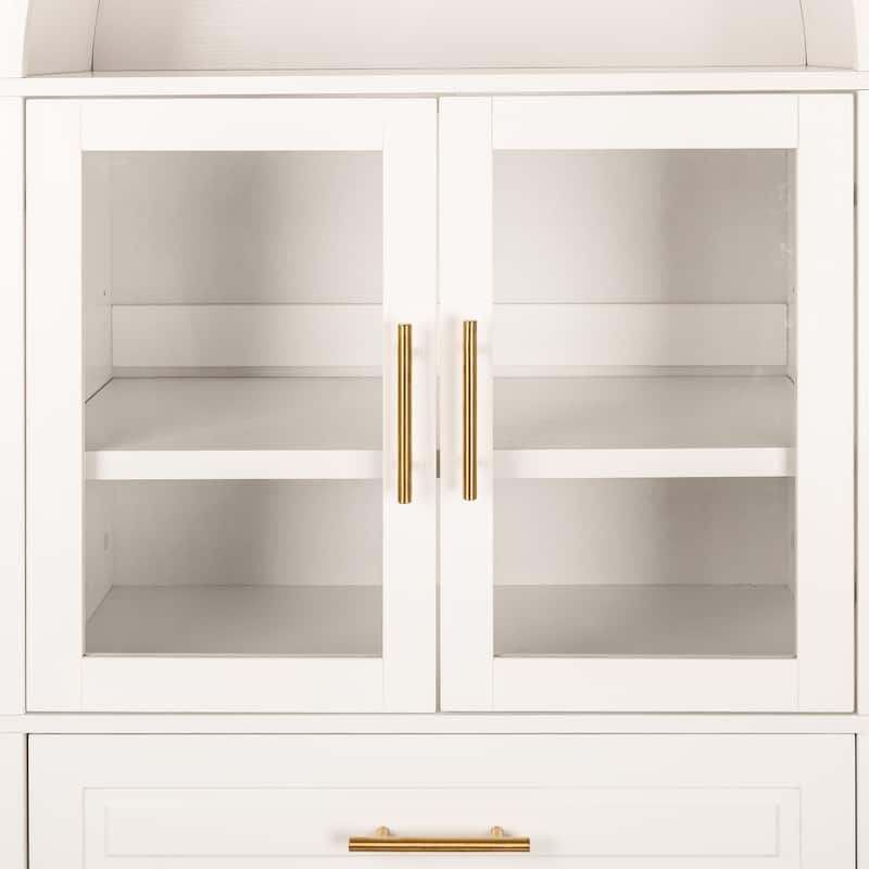 Arched Kitchen Pantry Cabinet with Glass Door, Farmhouse 71" Storage Cabinet with Adjustable Shelves & Barn Door Design