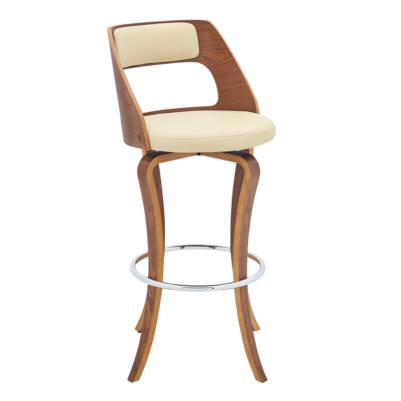 Grady Walnut Wood Upholstered Swivel Bar or Counter Stool