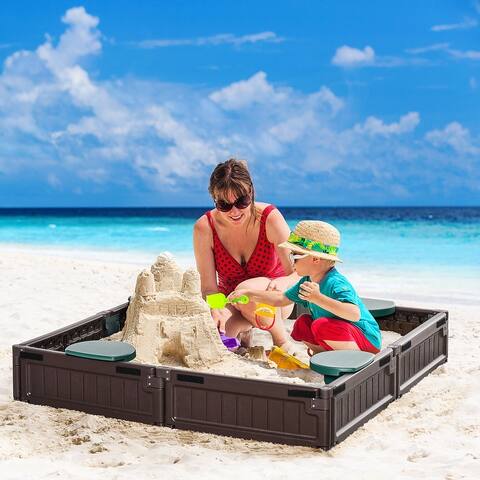 Outsunny Kids Outdoor Sandbox with Covering Liner, Easy Assembly Children's Playset for Backyard, Brown - 48.5" x 48.5" x 8.25"