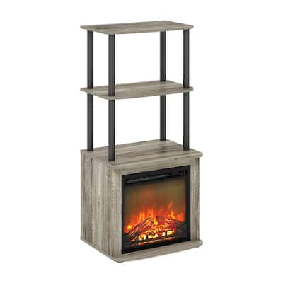 Furinno Turn-N-Tube 2-Tier Tall TV Entertainment Side Table Display Rack with Fireplace Insert