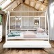 preview thumbnail 1 of 38, Metal Full Size House Bed with Trundle and Built-in Shelf,Kids Bed Design White