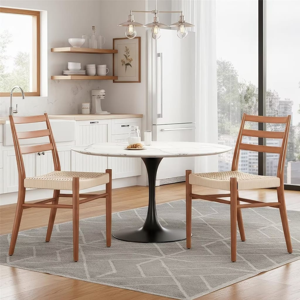 Woven Rope Seat Dining Chairs with Sturdy Metal Frame (Set of 2)