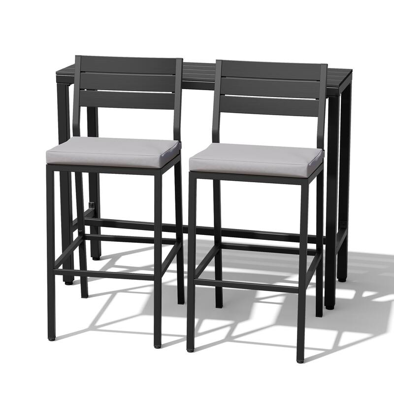 Outdoor Patio Bar Stools Set Rectangle Bar Table and Barstools with Cushion - N/A
