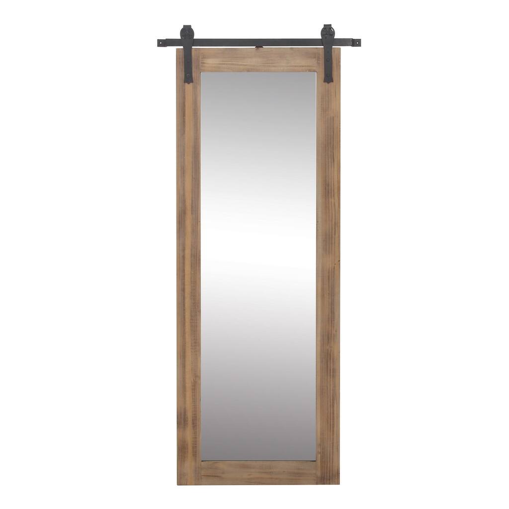 Wood Wall Mirror with Black Metal Hanging Rod - Brown - Roche River Decor