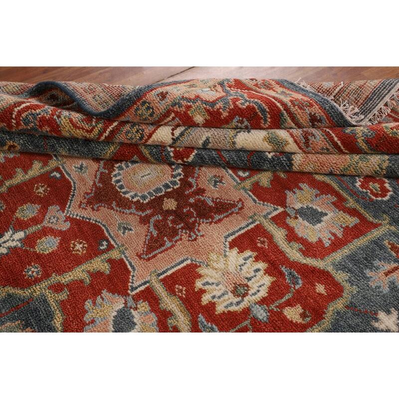 Blue & Orange Heriz Serapi Indian Area Rug Hand-Knotted Wool Carpet - 7'11"x 9'10"