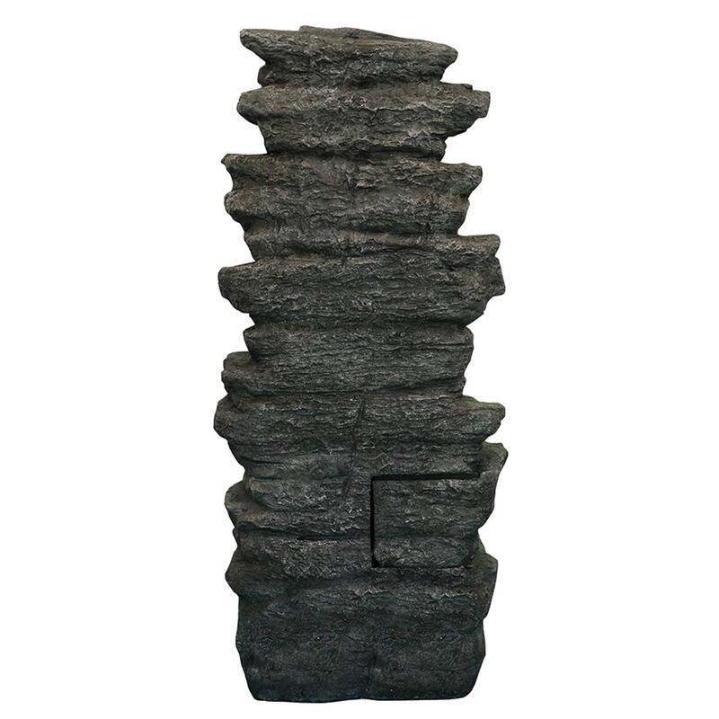 6-Tier Rock Floor Standing Water Fountain with LED Lights and Pump