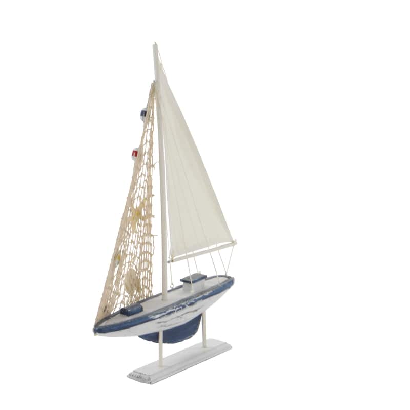White Wood Handmade Sail Boat Decorative Sculpture (Set of 2)