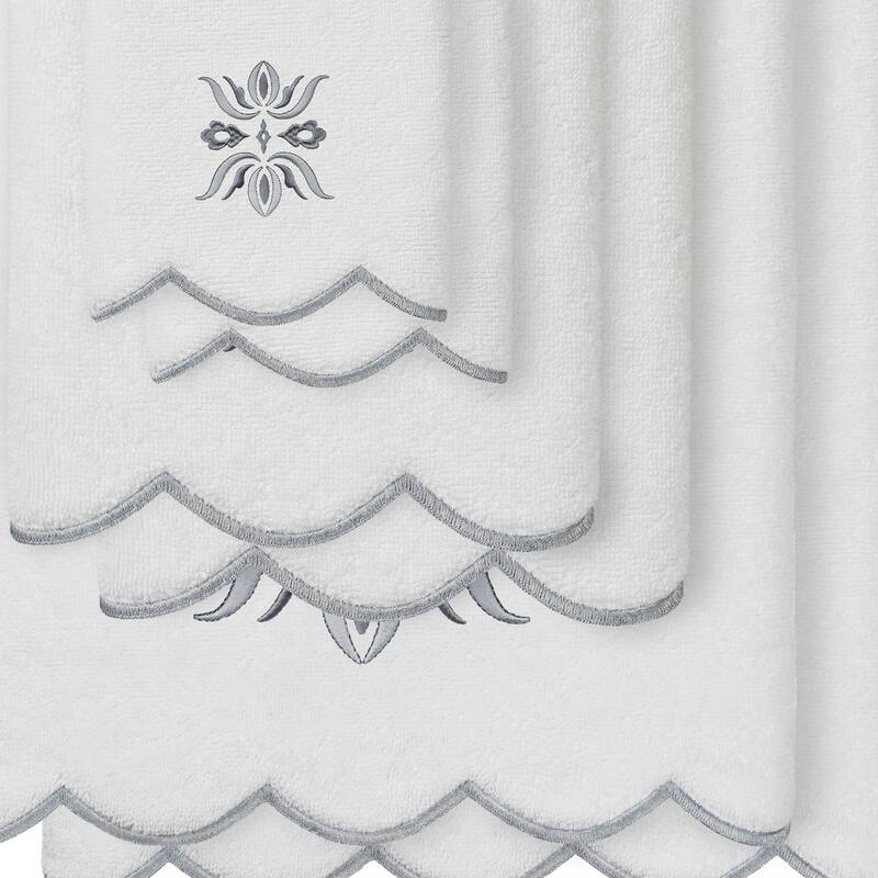 Authentic Hotel and Spa 100% Turkish Cotton FLOWER CREST Scallop Towel Collection