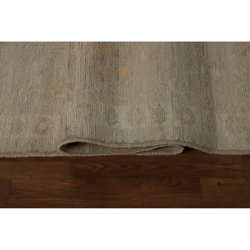 Vegetable Dye Oushak Turkish Rug Hand-Knotted Floral Wool Carpet - 8'5" x 9'10"