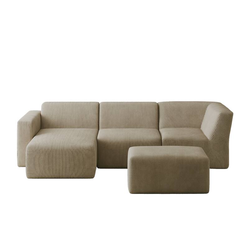 114" W Fully Sponge Molded Modular Sectional Sofa Chaise with Ottoman