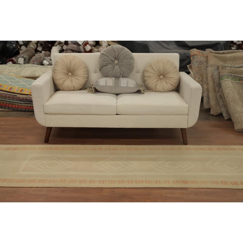 Hand Woven Oriental 100% Wool Carpet Southwestern Tribal Beige & Ivories Kilim Runner Rug - 9' 10'' X 2' 6''