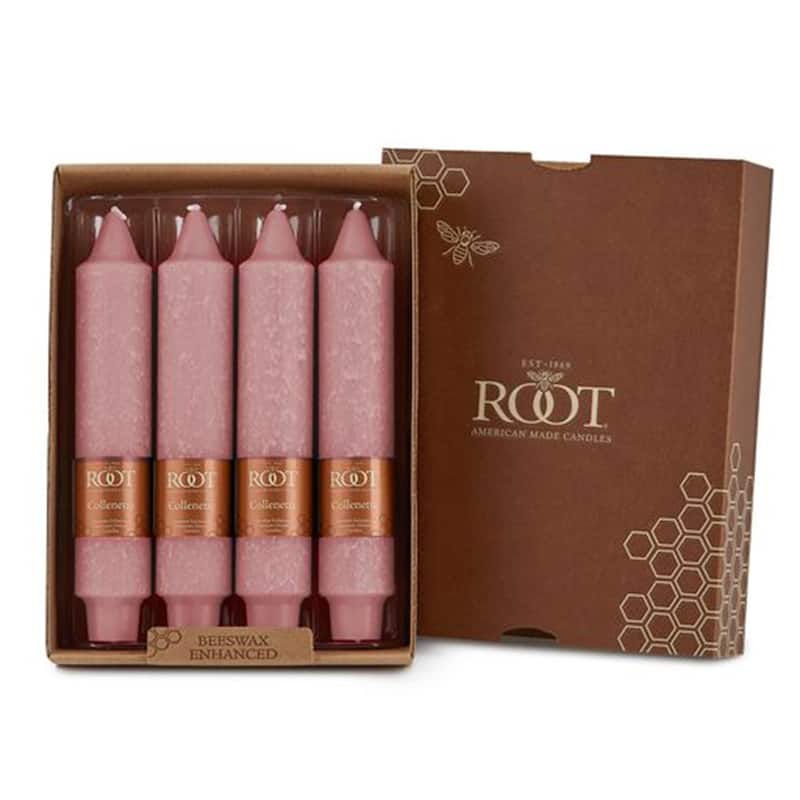 Root Unscented 7 In. Timberline Collenette Taper Candles box of 4 - 7 X 1-1/4 - Dusty Rose