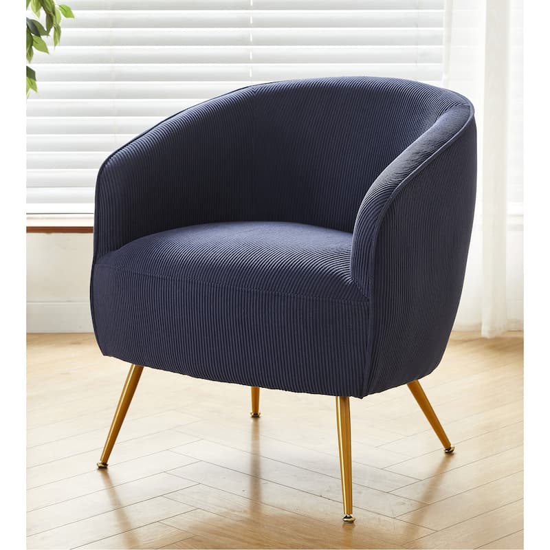 Smooth Corduroy Design Luxury Elegance Modern Channel Chair with Corduroy Material with Gold Metal Legs - Blue