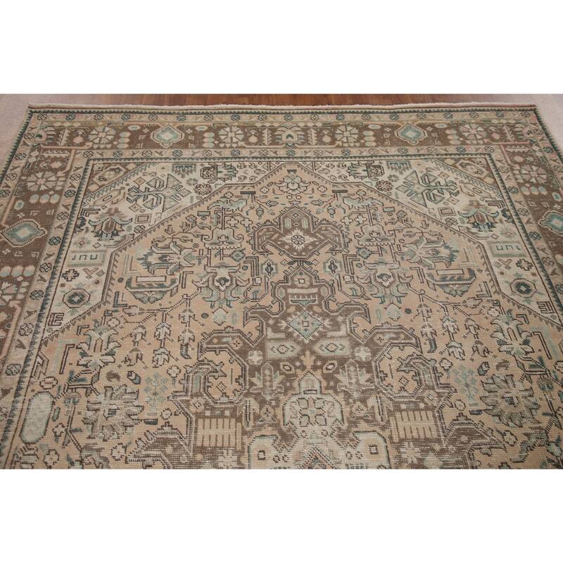 Hand Knotted Oriental 100% Wool Carpet Traditional Medallion Peach Tabriz Area Rug - 9' 9'' X 6' 5''