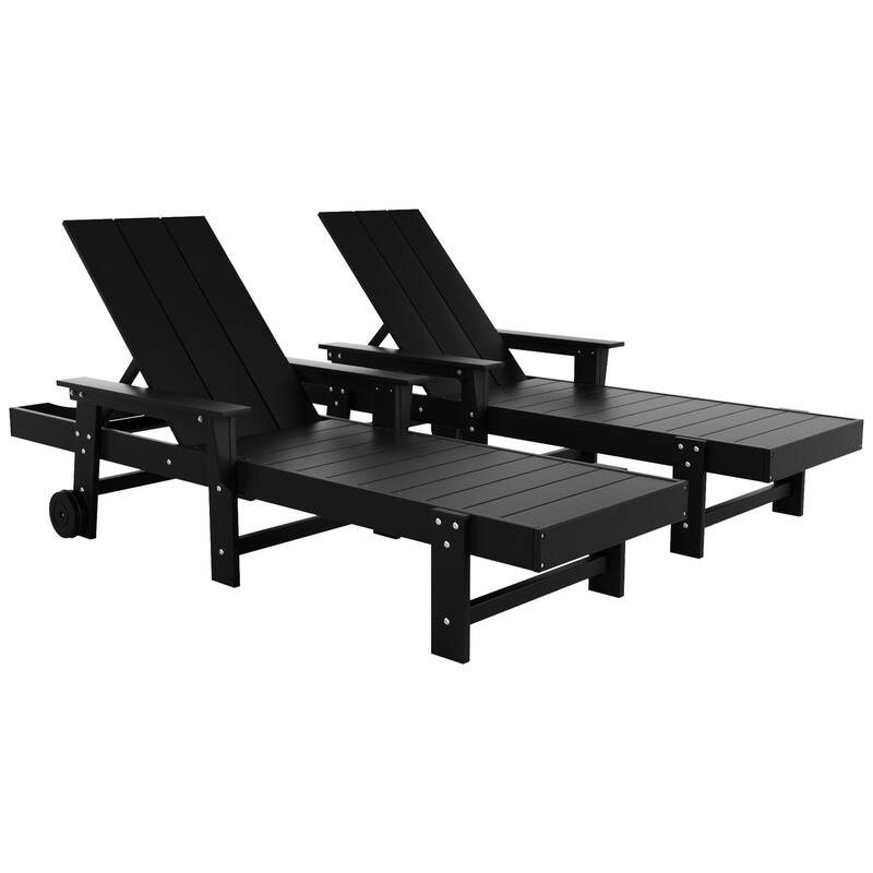 Polytrends Shoreside Modern Poly Reclining Eco-Friendly All Weather Chaise Lounge With Arms & Wheels (Set Of 2)