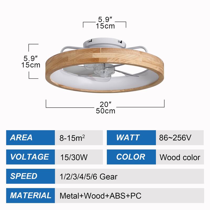 20 Inchs Ceiling Fans with Lights and Remote Low Profile Flush Mount Ceiling Fan with Light,3000-6000K LED Fan Lighting