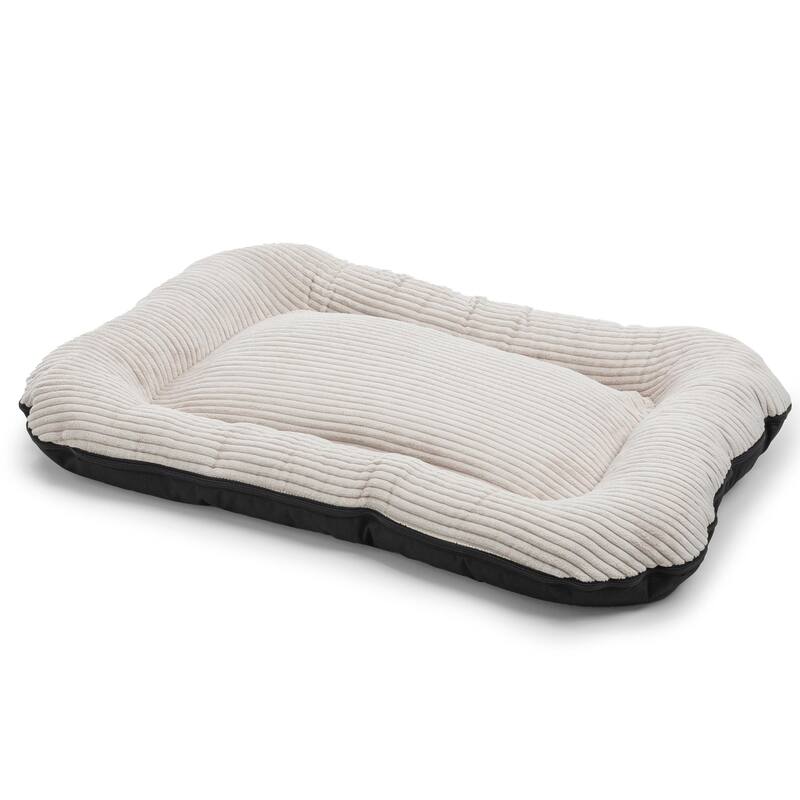 Orthopedic Dog Bed "Bella" - M, Beige Striped Removable Cover - Off-White