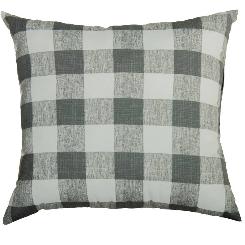Rizzy Home Plaid Transitional Outdoor Throw Pillow - Charcoal Grey/White