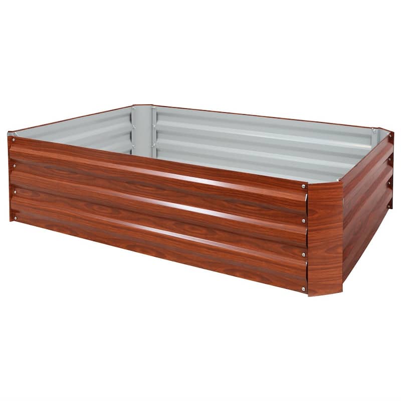 HomeRoots 12" X 48" Brown Steel Rectangular Raised Garden Bed