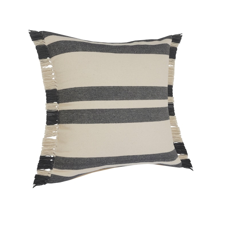 HomeRoots 20" X 20" Gray And White 100% Cotton Striped Zippered Pillow