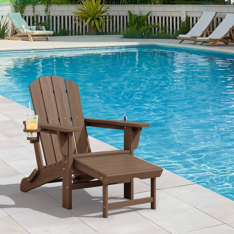Folding Outdoor Chair with 3-Position Reclining Backrest & Telescoping Footrest - Brown