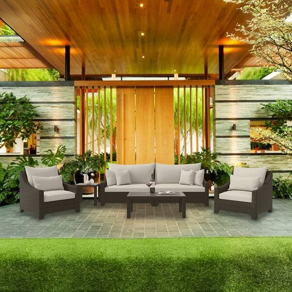 Shop Black Friday Deals On Amarantos 5 Piece Outdoor Conversation Set Wicker Furniture Set Patio Sofa Deep Seating On Sale Overstock 31743408