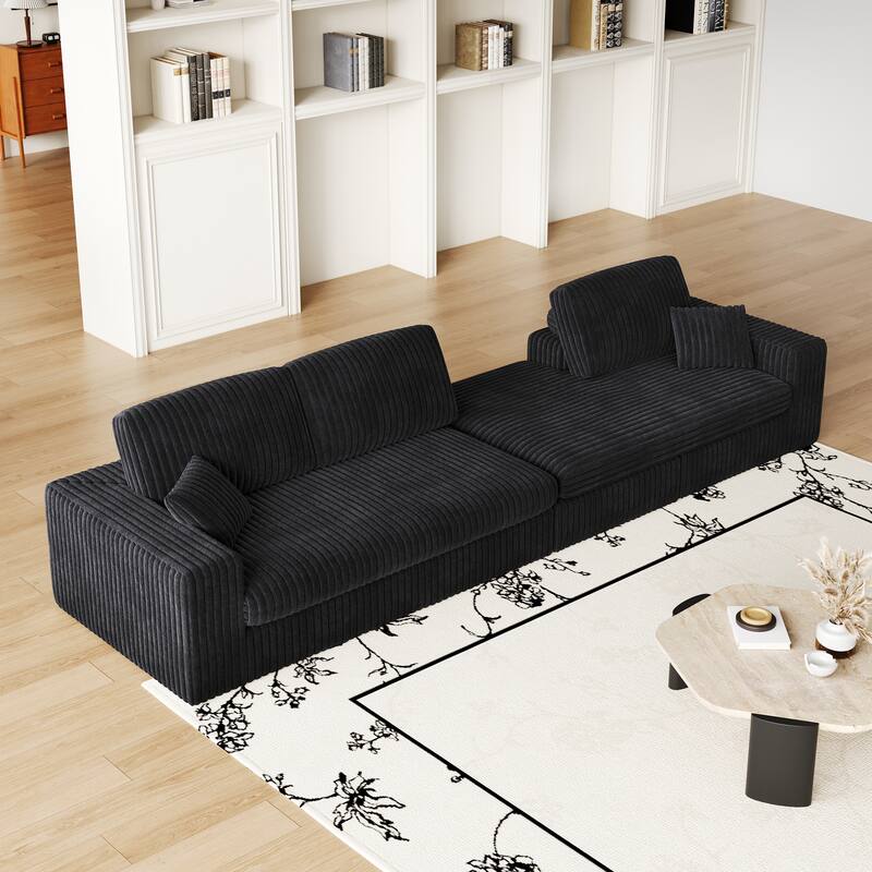 L-Shaped Sectional Sofa with Chaise Lounge, Corduroy Modular Foam Sofa, Upholstered Sofa with 2 Cushion & 2 Throw Pillows