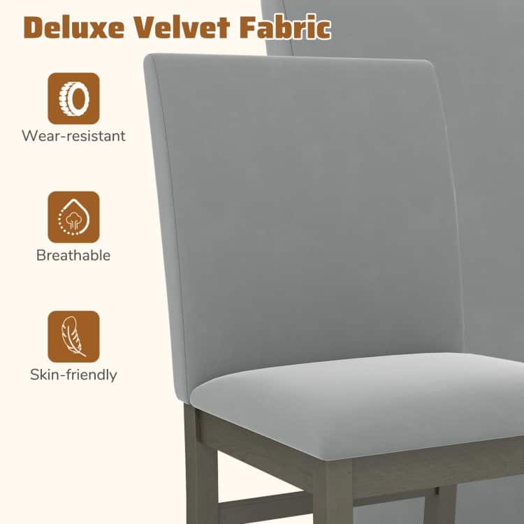 Grey Velvet Rubber Wood Dining Chairs Set of 2 with Ergonomic Design - 24" x 19" x 36"