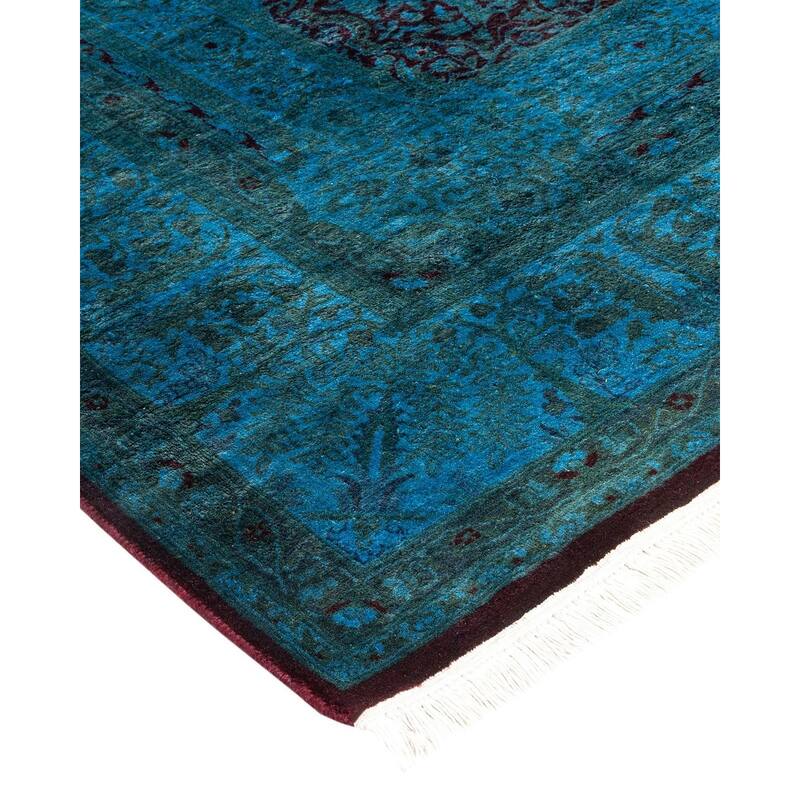 Overton Hand Knotted Wool Vintage Inspired Modern Contemporary Overdyed Blue Area Rug - 6' 1" x 6' 9"