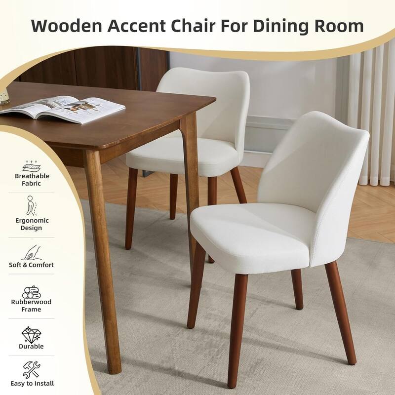 Set of 2 Upholstered Fabric Linen Dining Chairs for Dining Room Living Room Kitchen