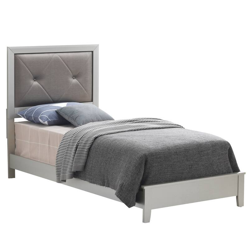 Tufted Faux Leather Upholstered Twin Panel Bed - 80" - Silver