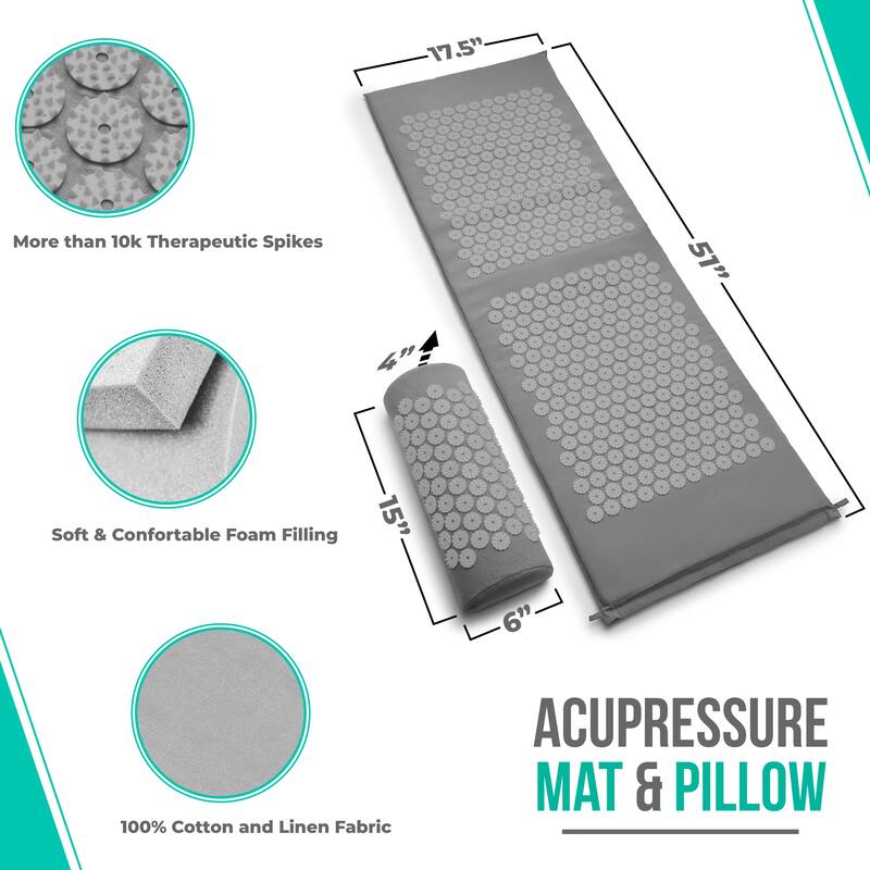 Sivan Health And Fitness Deluxe Acupressure Mat & Pillow Combo Set - Includes Carry Bag - 51" L x 17.5" W x 4" H