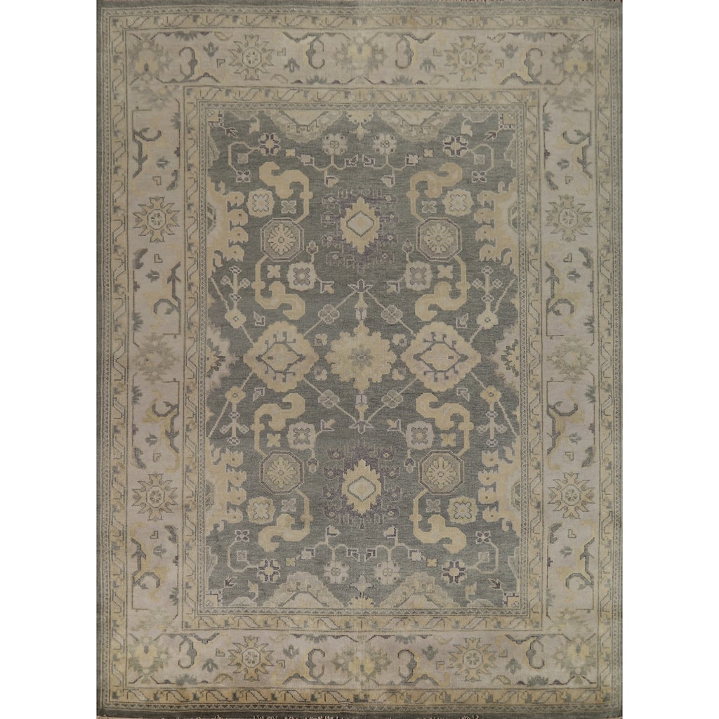 Gray Oushak Indian Area Rug Handmade Transitional Wool Carpet - 8'2" x 9'11"