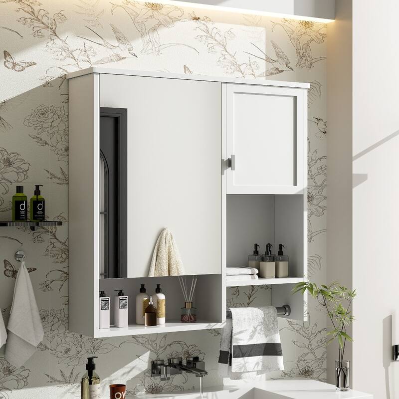 29'' x 28'' Wall Mounted Bathroom Medicine Cabinet with Mirror and Towels Bar