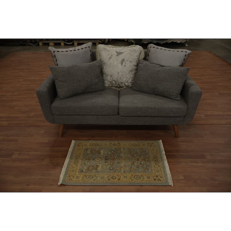 Hand Knotted Oriental 100% Wool Carpet Traditional All-Over Navy Blue & Blues Ziegler Area Rug - 3' 1'' X 1' 11''