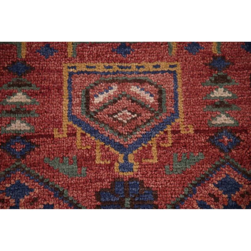 Geometric Orange Sirjan Area Rug Handmade Oriental Wool Carpet - 7'9"x 9'10"