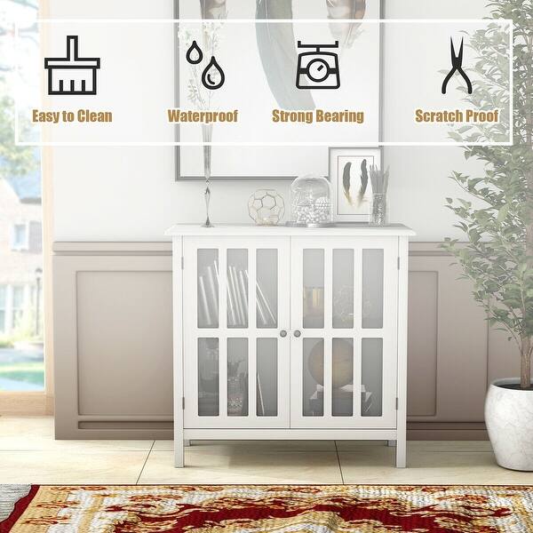 Shop Costway Storage Buffet Cabinet Glass Door Sideboard Console