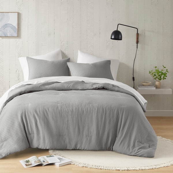 slide 2 of 10, Chelsea Square Hanna Modern Boho Waffle Weave Textured Comforter Set Light Grey - King