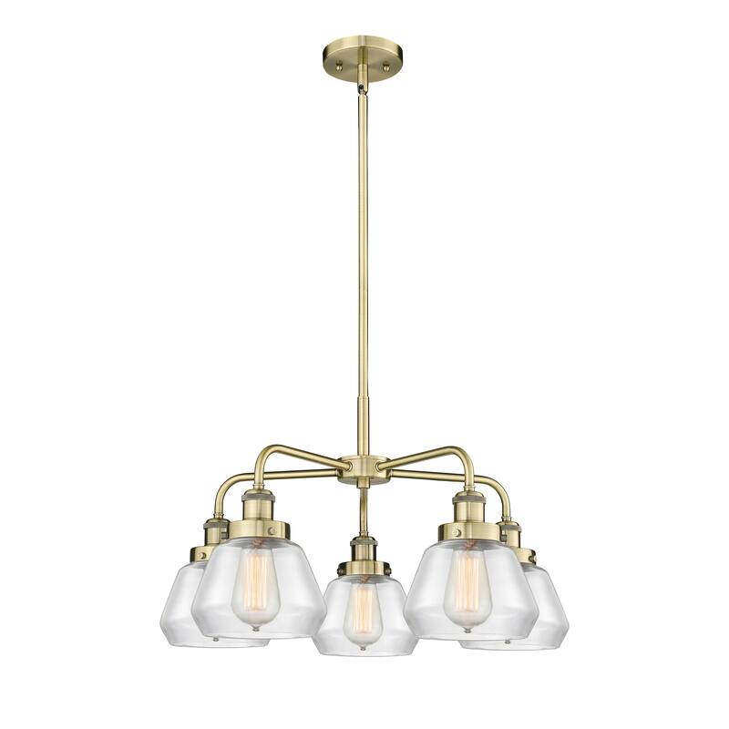 Innovations Lighting Fulton - 5 Light 25" Stem Hung Chandelier - Antique Brass/Clear