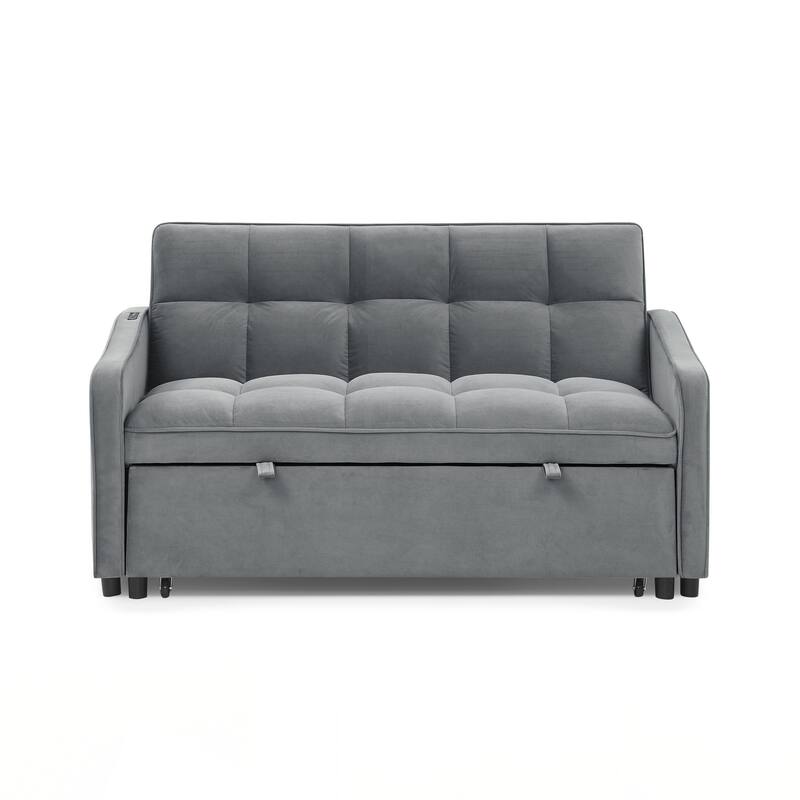 Loveseats Sofa Bed with Pull-out Bed,Adjsutable Back and Two Arm Pocket