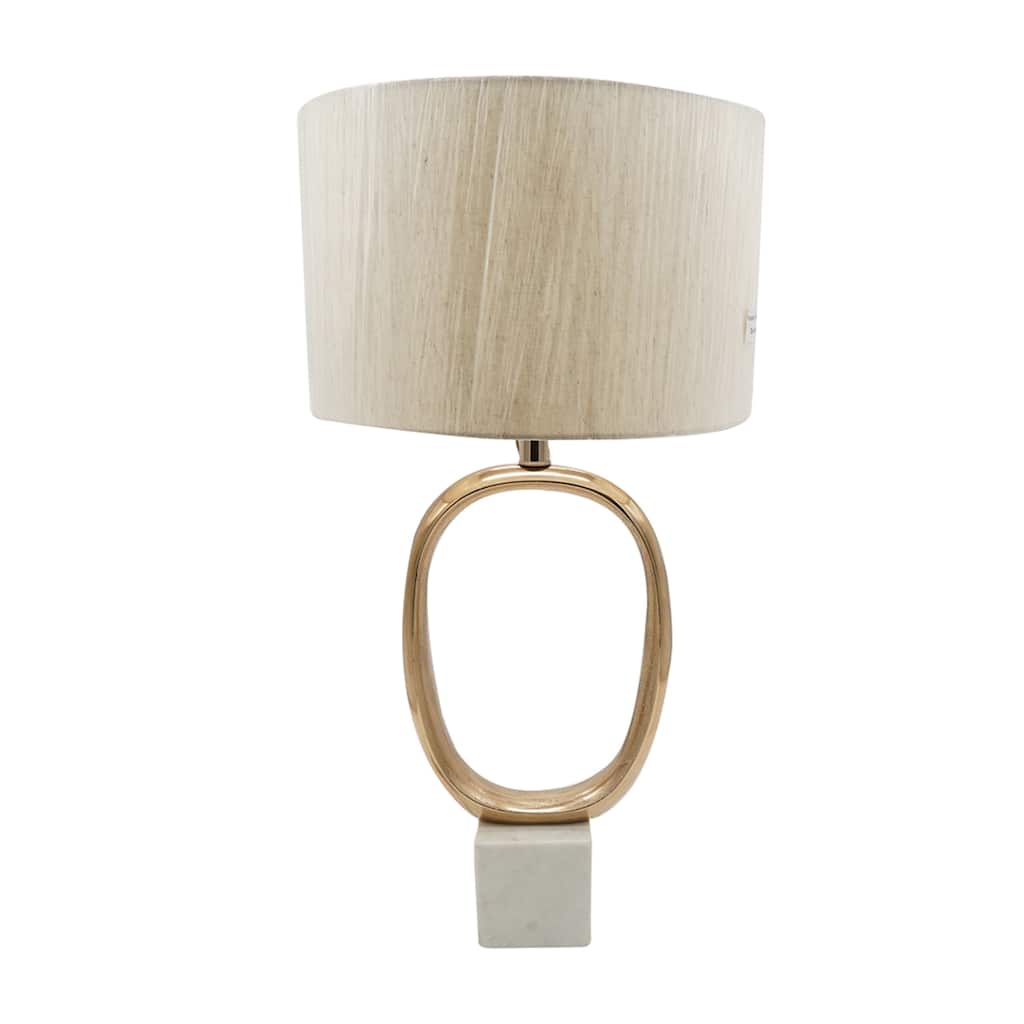 Oval Cut Out Metal Table Lamp with Linen Shade - 28.5" - Beige and Gold